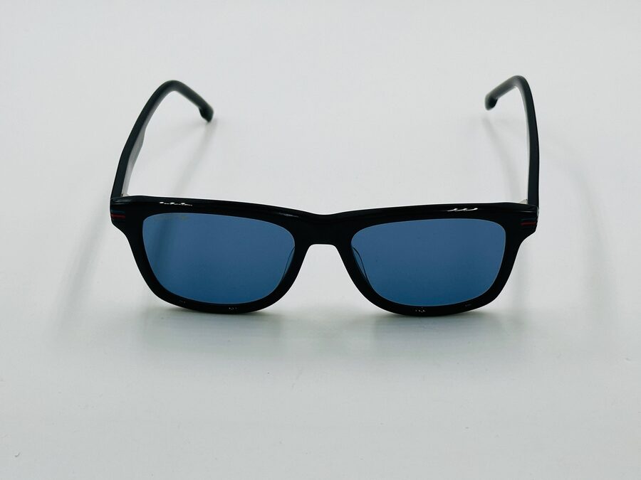 Lacoste black rectangular sunglasses with blue lens