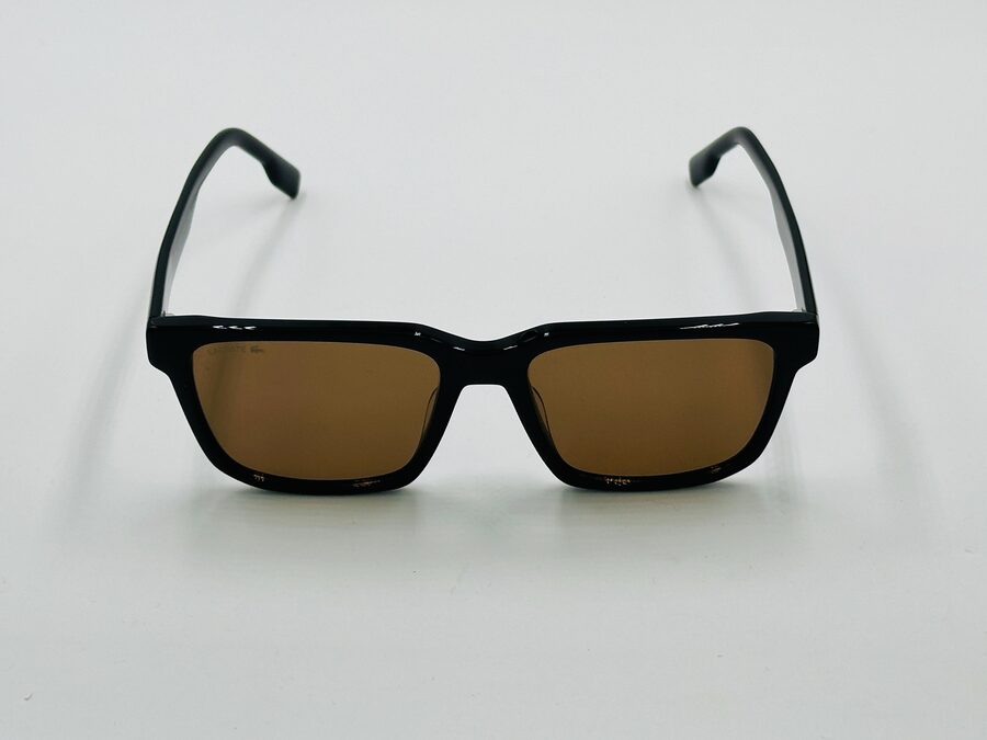 Lacoste black rectangular sunglasses with brown lens