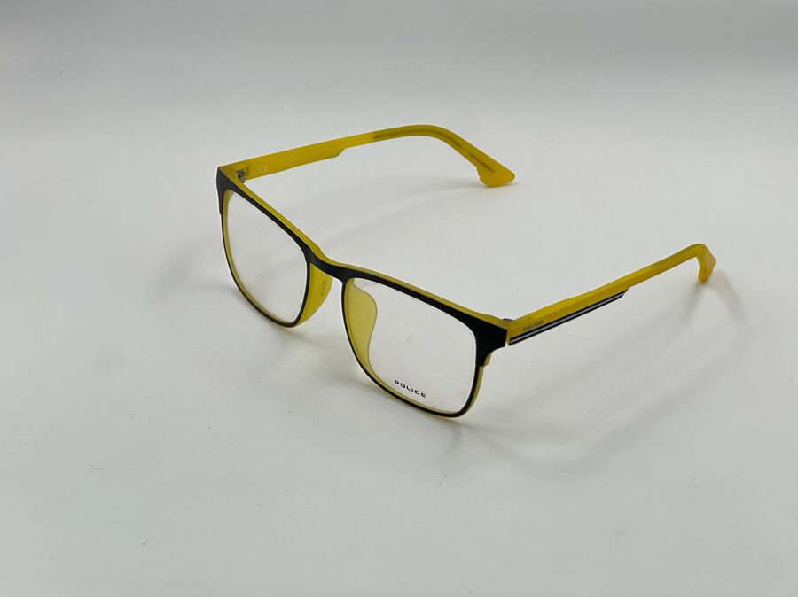 Police black and yellow rectangular optical frame