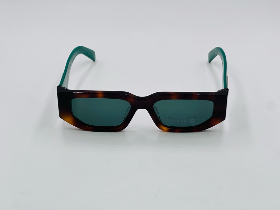 Prada tortoiseshell rectangular sunglasses with green lens