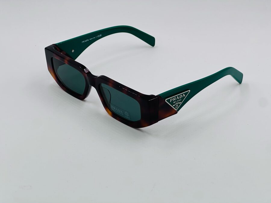 Prada tortoiseshell and green rectangular sunglasses