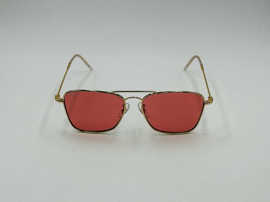 Ray-Ban gold square aviator sunglasses with red lens