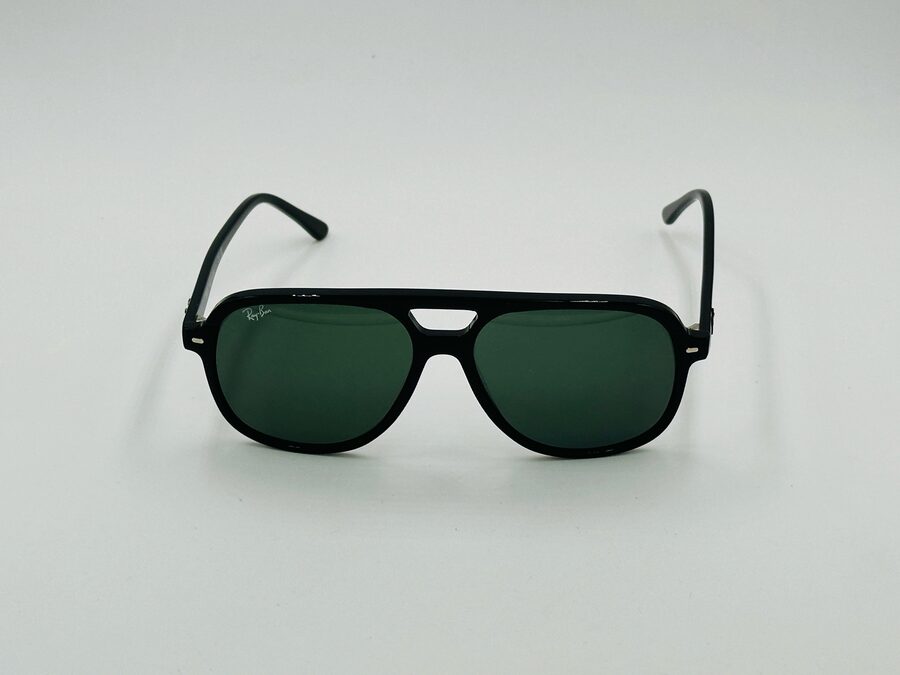 Ray-Ban black bar-top aviator sunglasses with green lens