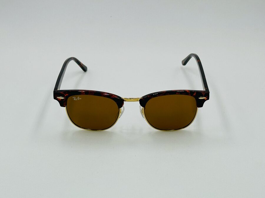 Ray-Ban black and gold clubmaster sunglasses with brown lens