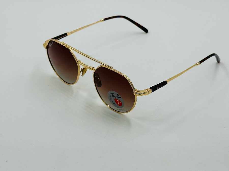 Ray-Ban gold round double-bridge aviator sunglasses with brown gradient lens