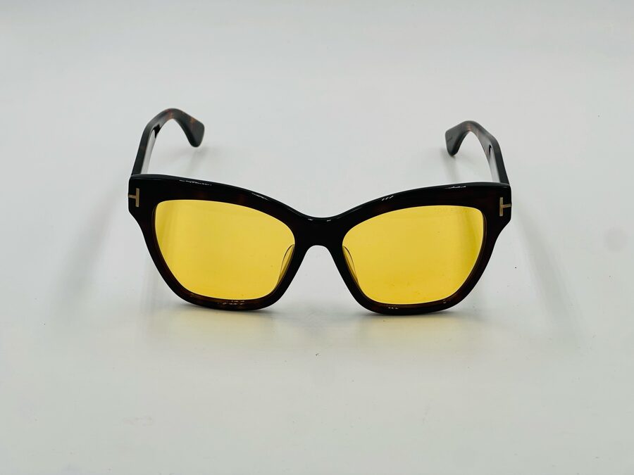 Tom Ford black square sunglasses with yellow lens, round shape