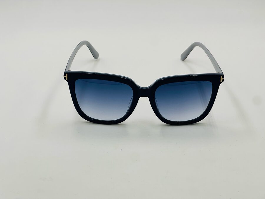 Tom Ford black square sunglasses with blue gradient lens