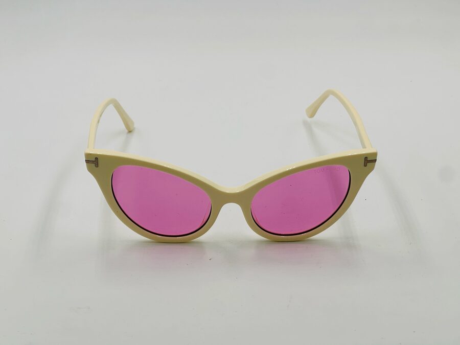 Tom Ford gold cat-eye sunglasses with pink lens