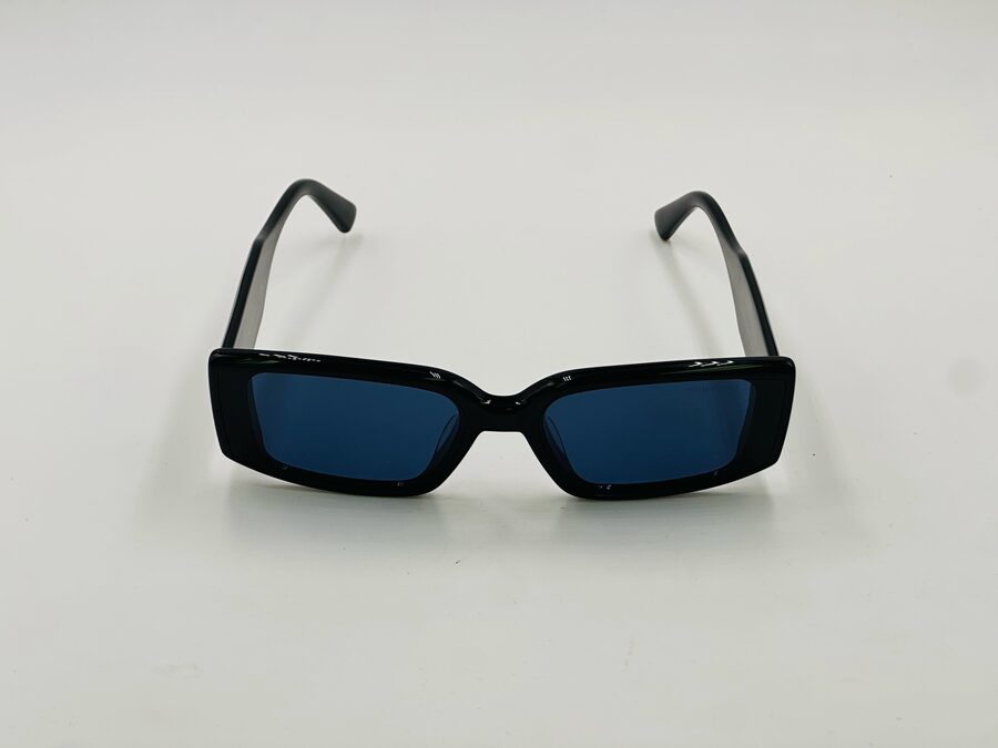 Tom Ford black rectangular sunglasses with blue lens