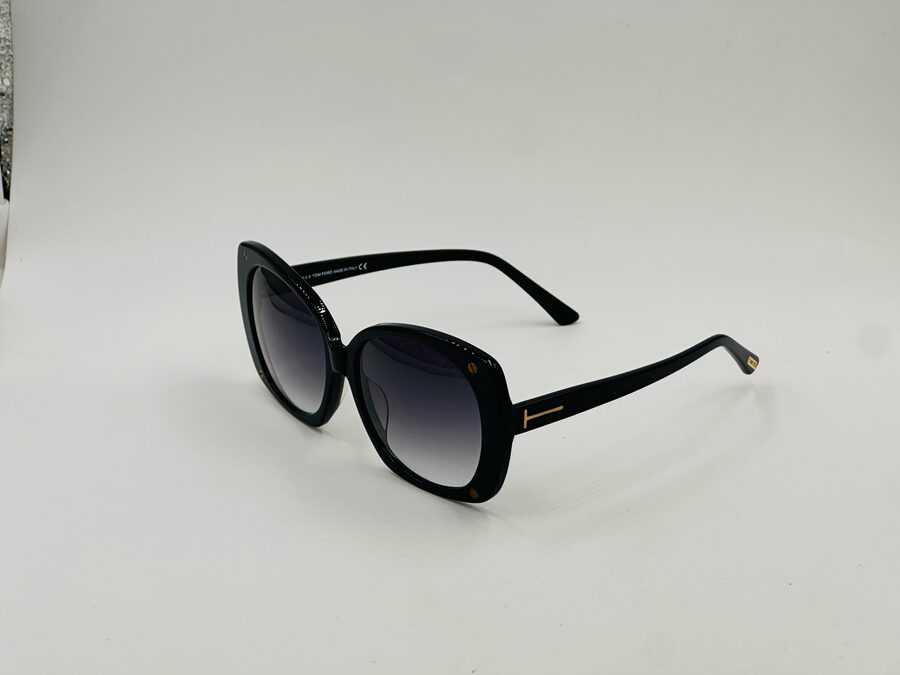Tom Ford black oversized round sunglasses with grey gradient lens