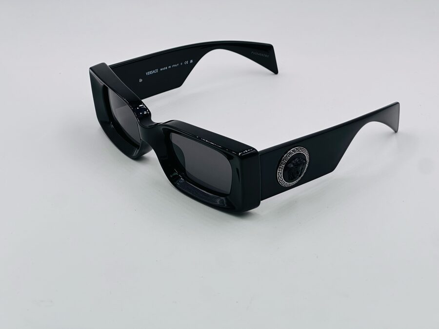 Versace black Medusa rectangular sunglasses with grey lens