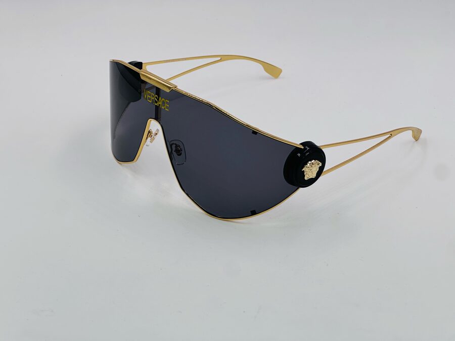 Versace black shield visor sunglasses with gold hardware